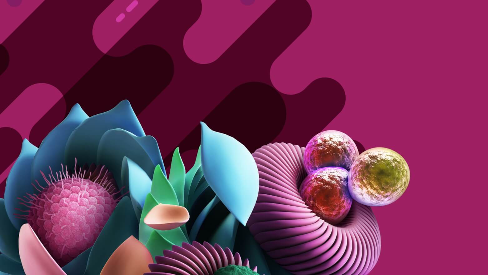 Against an abstract background in SFC Group's signature deep magenta hues, a 3D rendering of a colorful bouquet merges the beauty of blossoms with an up-close view of pathogens. This bouquet was used in SFC Group's 'Clarity in Bloom' campaign for Karius. Click to view a creative video introducing SFC Group's work in a popup.