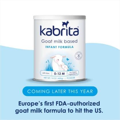 instagram post. Image of kabrita goat milk container with text: coming later this year. Europe's first FDA-authorized goat milk formula to hit the U.S.
