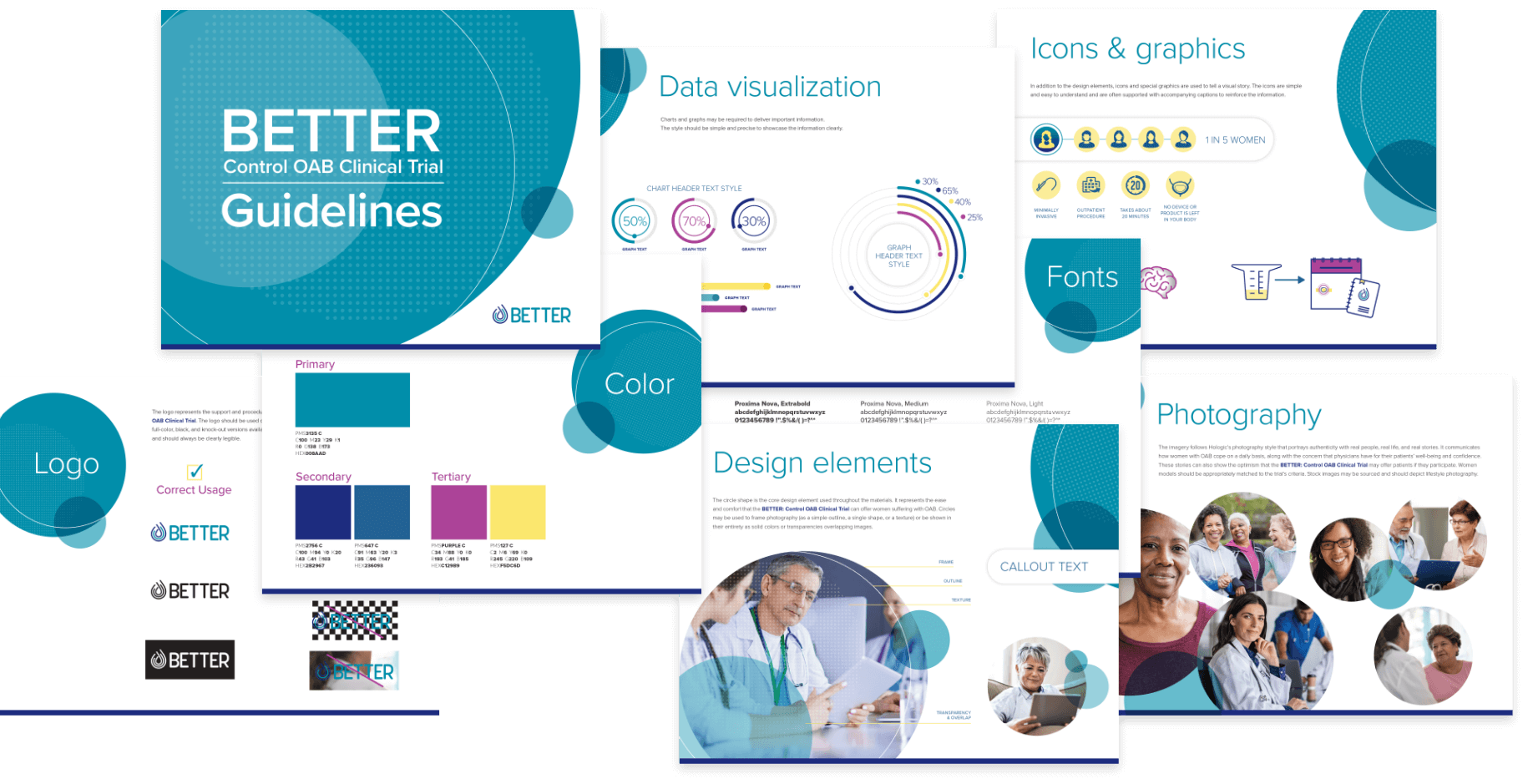 collage of branding guidelines documents