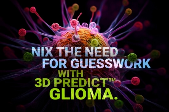 glioma graphic with text: Nix the need for guesswork with 3D predict glioma.