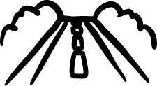 Black hand-drawn icon of a road stretching into the distance with clouds or bushes on either side